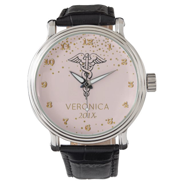 Caduceus Symbol Blush Gold | Krankenpflege RN Armbanduhr (Vorderseite)