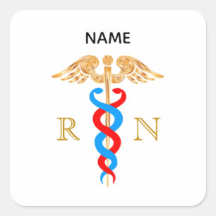 Caduceus-Symbol & Monogramm registrierter Krankens Quadratischer Aufkleber