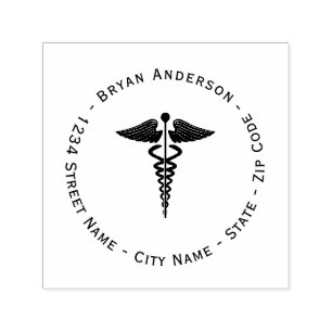 Caduceus-Symbol-Rücksendeadresse-Selbst-mit Tinte Permastempel