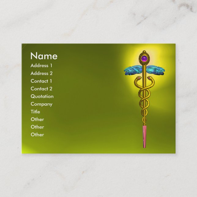CADUCEUS, TOPAZ YELLOW lebendiger Goldamethyst Visitenkarte (Vorderseite)