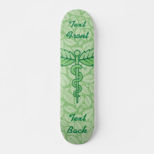 Caduceus with Leaves Background Skateboard
