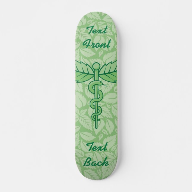 Caduceus with Leaves Background Skateboard (Vorne)