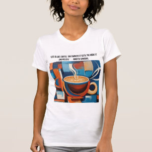 Café abstrait imprimé d'art café sur t-shirt blanc