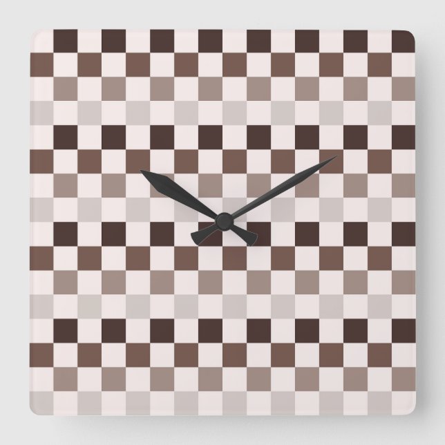 Cafe Au Lait checkerboard pattern Quadratische Wanduhr (Vorderseite)