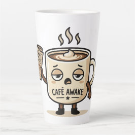 Café Awake Cute Sleepy Coffee Mascot Illustration Milchtasse