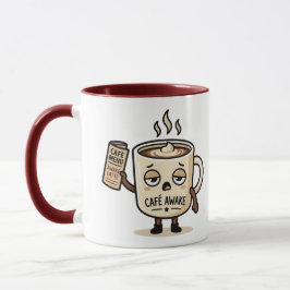 Café Awake Cute Sleepy Coffee Mascot Illustration Tasse