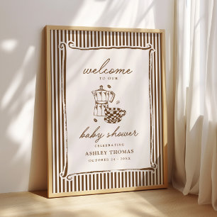 Cafe Baby Shower Brown Stripe Baby is Brewing Poster