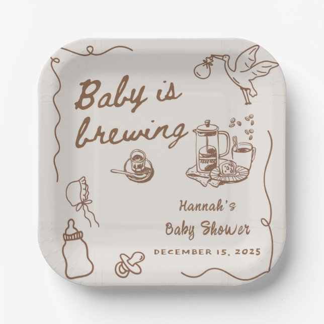 Café-Baby wird gebraut - Babyparty Pappteller (Vorderseite)
