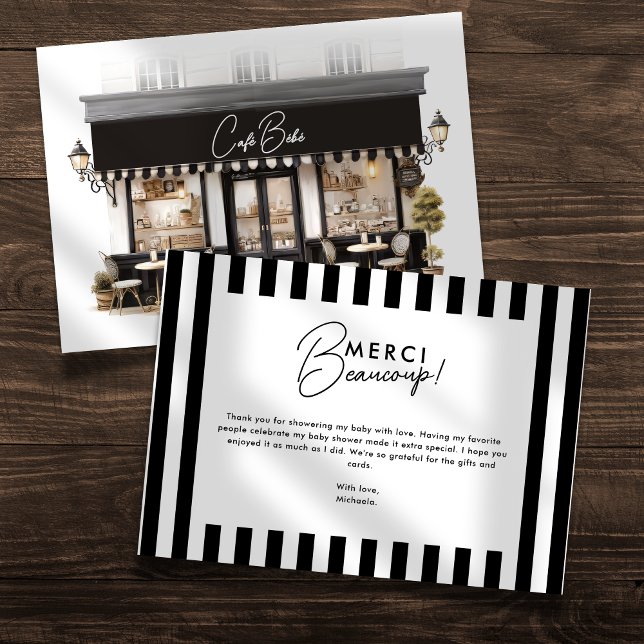 Café Bébé Black & White Paris Baby Dusche Dankeskarte (Von Creator hochgeladen)