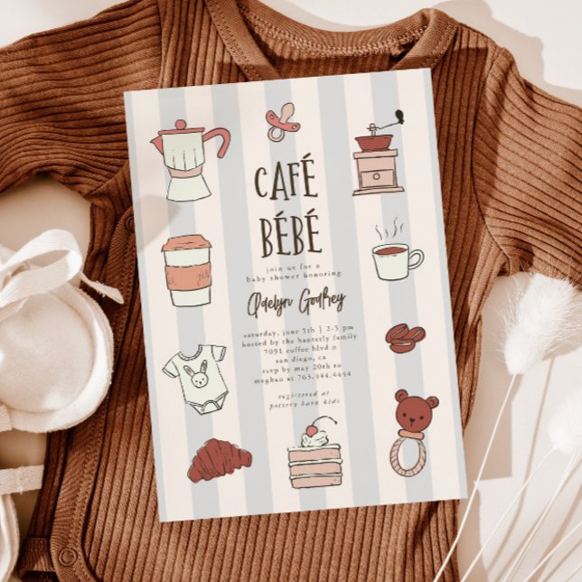 Cafe Bebe Blue Baby shower Invitation (Créateur téléchargé)