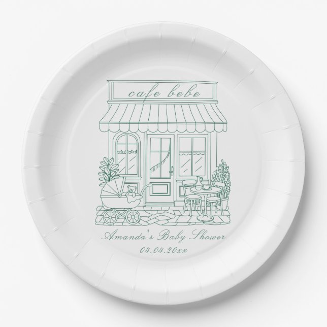 Cafe Bebe Bonjour Baby Shower Pappteller (Vorderseite)