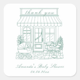 Cafe Bebe Bonjour Baby Shower Quadratischer Aufkleber