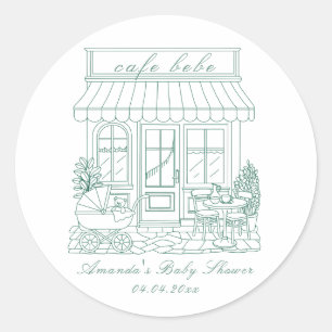Cafe Bebe Bonjour Babyparty Runder Aufkleber