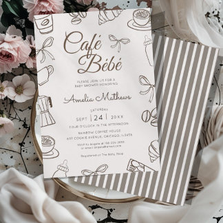 Cafe Bebe Brown Bow Baby Shower  Einladung