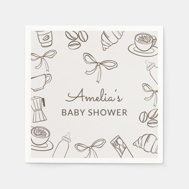 Cafe Bebe Brown Bow Baby Shower  Serviette (Vorderseite)