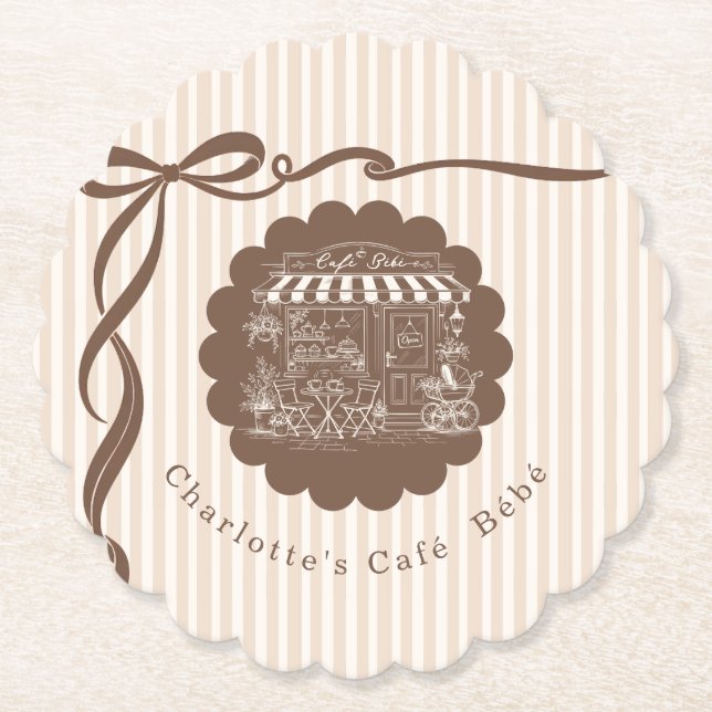 Cafe Bebe Coffee Bow Stripes Baby Shower Untersetzer (Vorderseite)