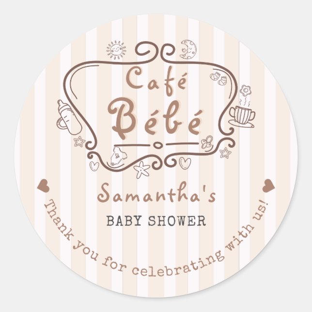 Café Bébé Französisch Modern Gender Neutral Baby D Runder Aufkleber (Vorderseite)