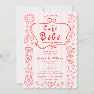 Café Bébé Französisch Moderne Pink Red Girl Baby D Einladung