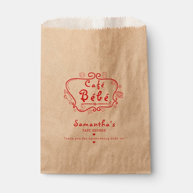Café Bébé Französisch Moderne Pink Red Girl Baby D Geschenktütchen (Vorderseite)