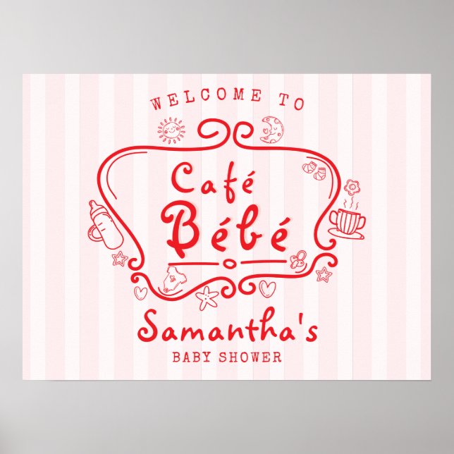 Café Bébé Französisch Moderne Pink Red Girl Baby D Poster (Vorne)