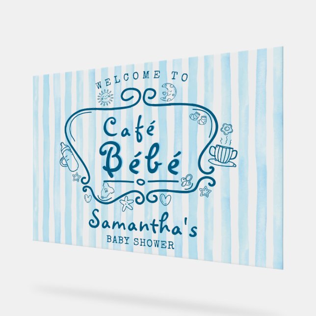 Café Bébé French Blue Boy Baby shower Bienvenue (Angle)