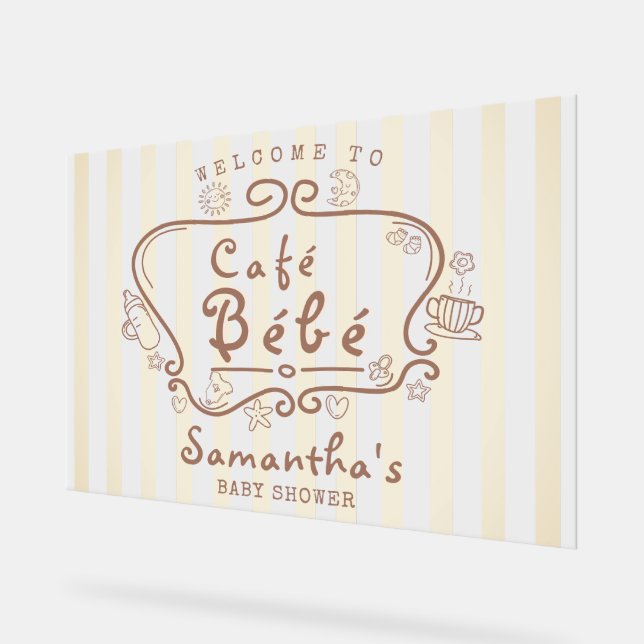 Café Bébé French Mocca Mousse Baby Dusche Herzlich Acrylschild (Winkel)