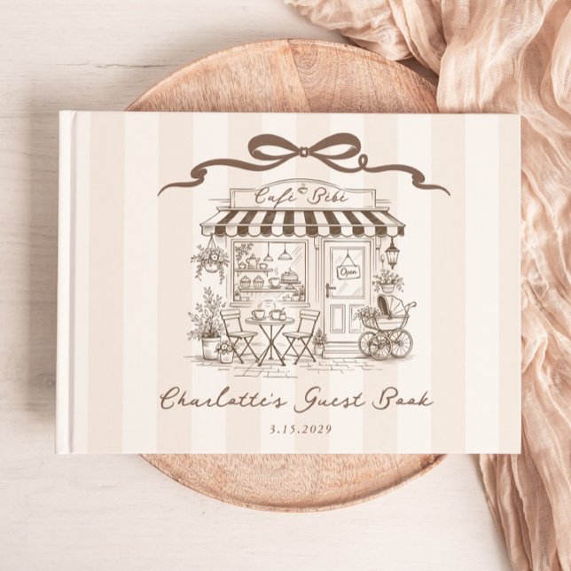 Cafe Bebe Gender neutral Handdrawn Bow Baby Shower Gästebuch (Von Creator hochgeladen)