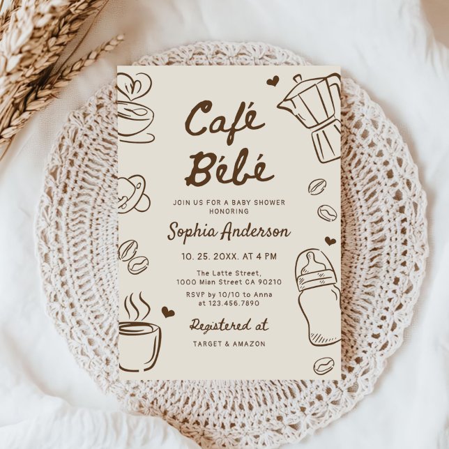 Cafe Bebe Hand Drawn Coffee Baby Shower Einladung (Von Creator hochgeladen)