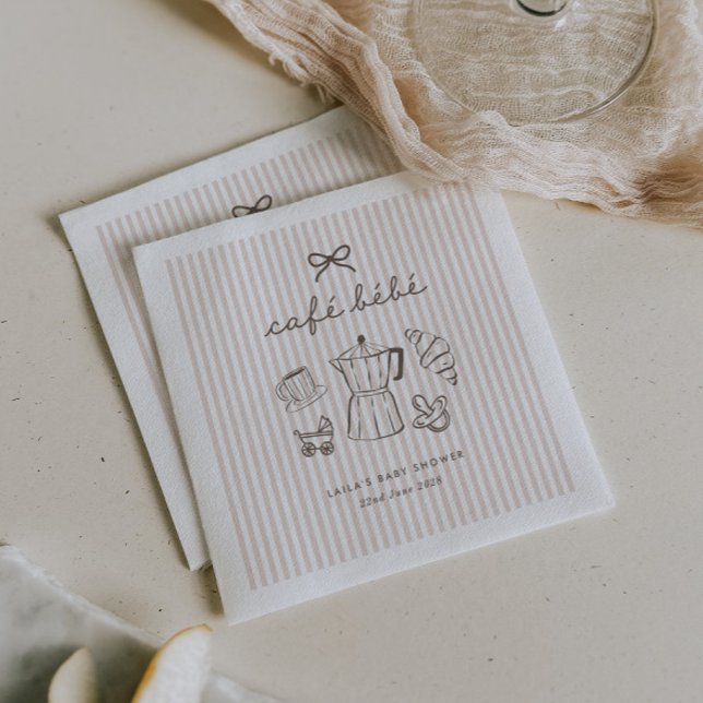 Cafe Bebe Home Coffee Baby Shower Gestreift Serviette (Zazzle Cafe Bebe Home Coffee Baby Shower Stripy Napkins)
