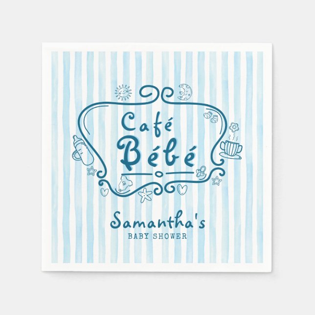 Café Bébé Moderne Französisch Blue Boy Baby Dusche Serviette (Vorderseite)