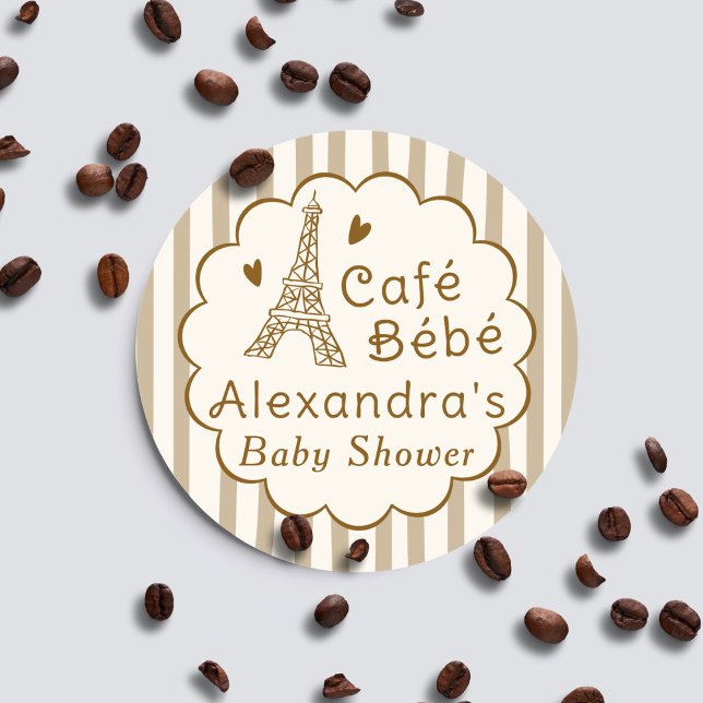Cafe Bebe Paris Coffee Personalized Baby Shower Runder Aufkleber (Von Creator hochgeladen)