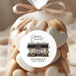 Café Bébé Schwarz-weiß Paris Danke Baby Shower Runder Aufkleber