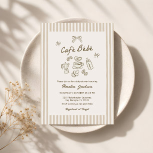 Cafe Bebe Vintage Streifen Kaffee Baby Shower Einladung