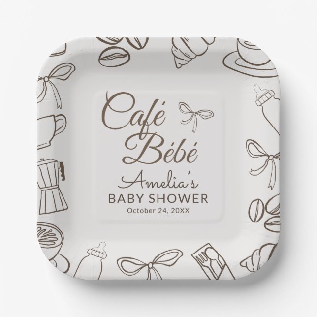 Cafe Bebe Whimsical Bow Babyparty  Pappteller (Vorderseite)
