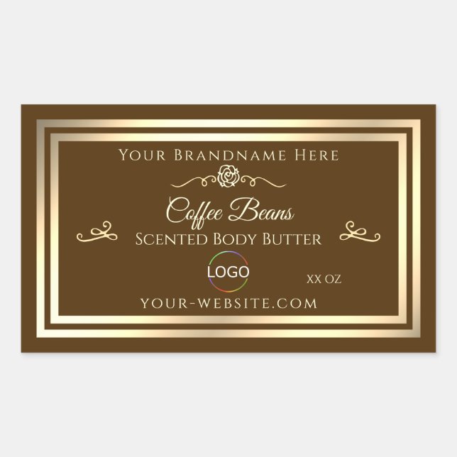 Café Brown Étiquette Gold Frame avec logo (Devant)