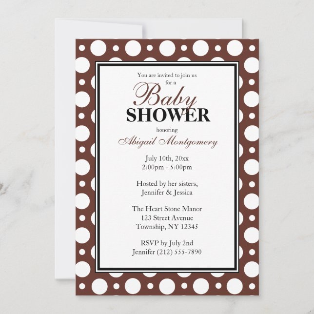 Café Brown Polka Dots Baby Shower Einladung (Vorderseite)