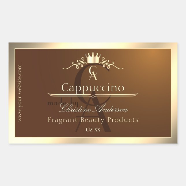 Café Brown Produit Étiquette Gold Frame et Monogra (Devant)