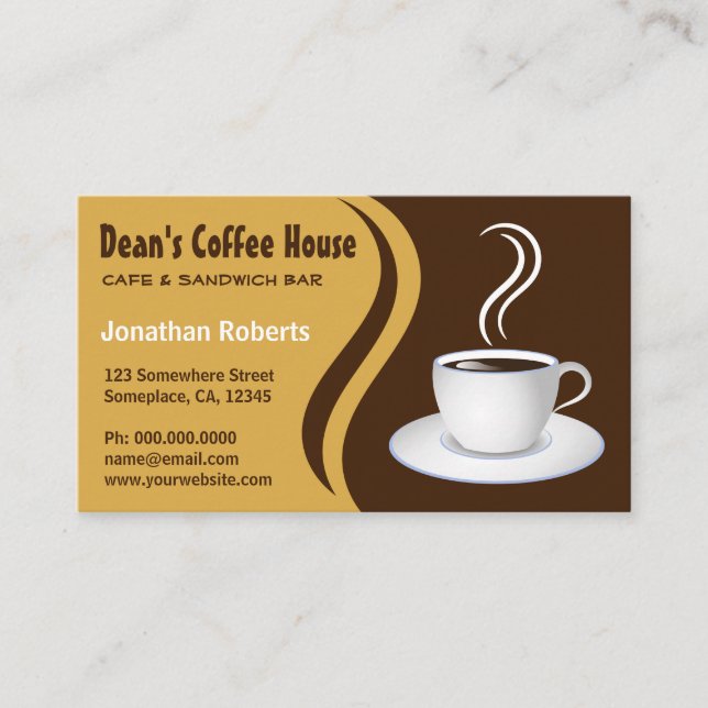 Café Café Brown and Beige Waves Visitenkarte (Vorderseite)