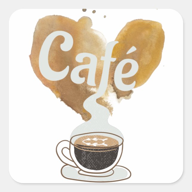 Café - Café - Café Quadratischer Aufkleber (Vorderseite)
