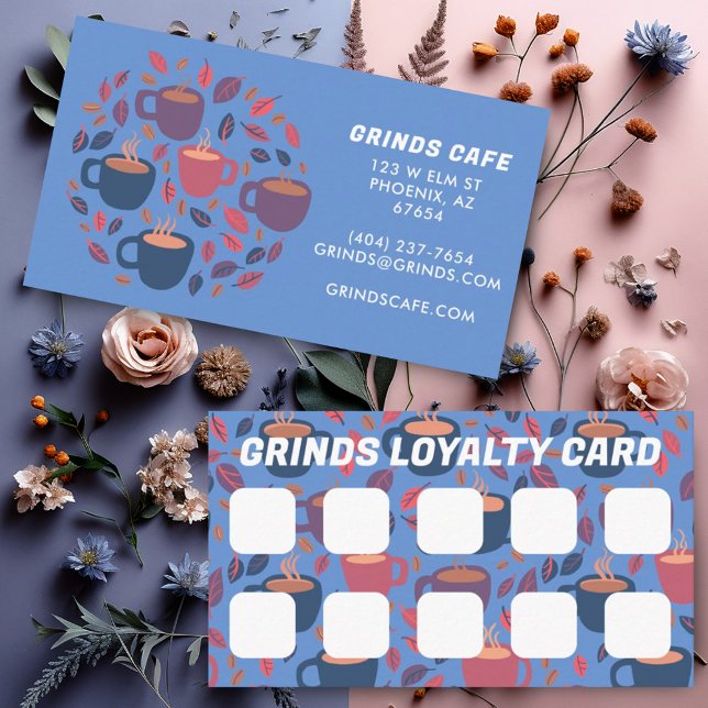 CAFÉ CAFE Cute Logo Carte de fidélité client (Loyalty card with cute colorful custom coffee design)