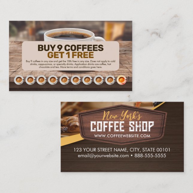 Café Café Loyalty Punch Card Visitenkarte (Vorne/Hinten)