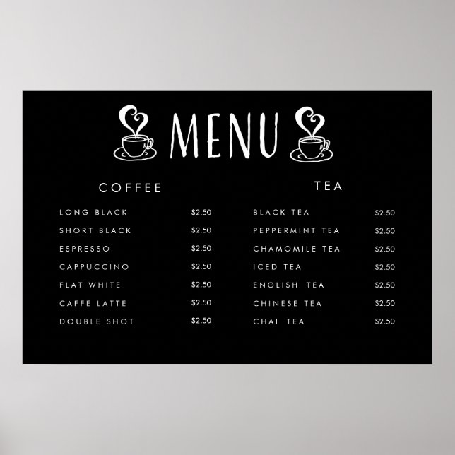 Café Cafeteria Price Menü Custom Printing Poster (Vorne)