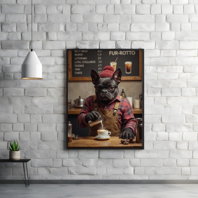 Café Chaos: Französischer Bulldog Hinter dem Bar Poster (Von Creator hochgeladen)