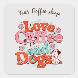 Café & Chiens Autocollant de nom personnalisé supe