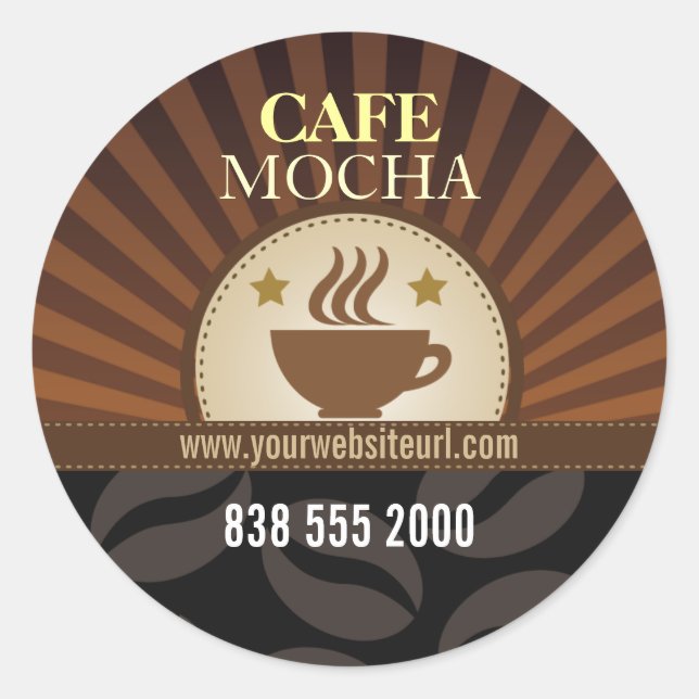 Café Coffee Burst Runder Aufkleber (Vorderseite)