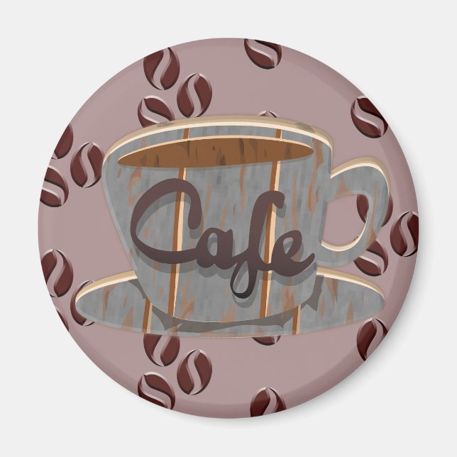 Cafe Coffee Cup and Coffee Beans Magnet (Devant)
