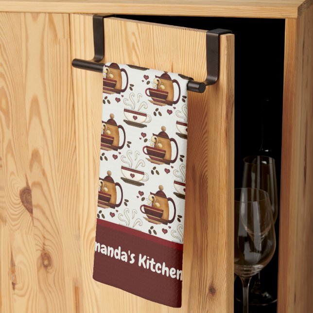 Café Coupe & Pot Motif Serviette de cuisine (Pliage en tiers)