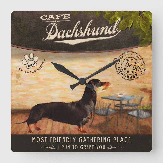 Café-Dackel Quadratische Wanduhr (Vorderseite)