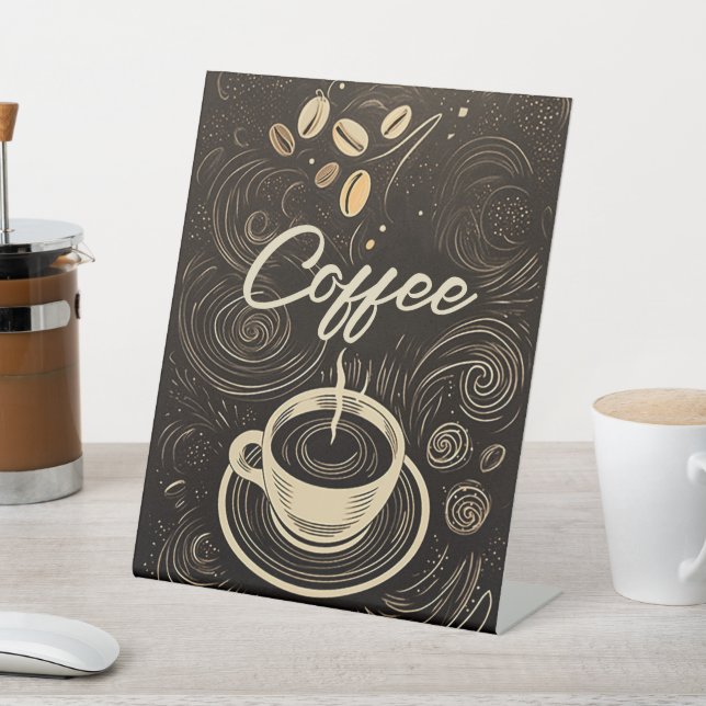 Café Elegance: Kaffee Hot Sign Sockelschild (In SItu)