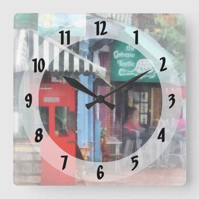 Cafe Fells Point MD Quadratische Wanduhr (Vorderseite)